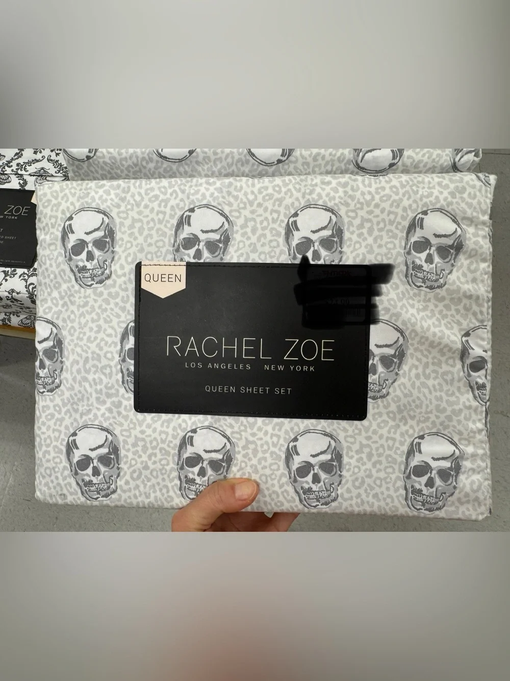 Rachel Zoe White and Gray Skull Queen Sheet Set